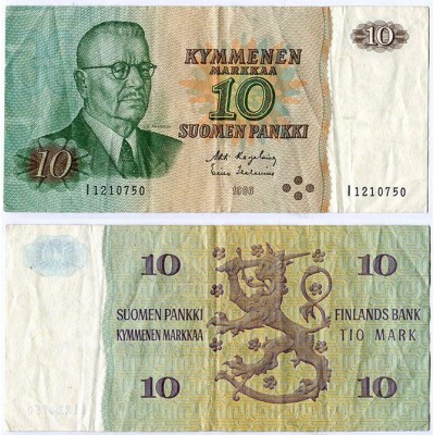 Банкнота Финляндия 10 Марок 1980 год