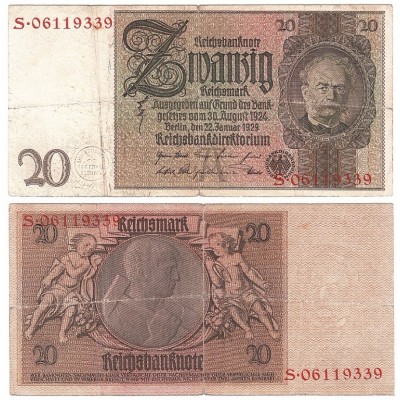 Банкнота Германия 20 Марок 1929 год.