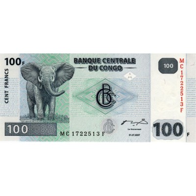 Банкнота Конго 100 франков 2007 год.