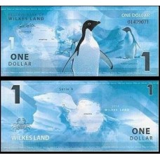 Банкнота Земля Уилкса 1 доллар 2014 год. Пингвин