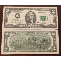  Банкнота 2 доллара  2003 год. США (D, пресс)