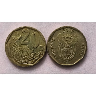 20 центов 2010 год. ЮАР «Ningizimu Afrika»