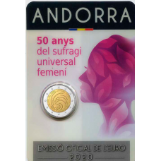  2 евро 2020 год. Андорра. 50-летие всеобщего избирательного права для женщин