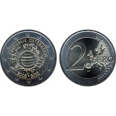 2 евро 2012 год. Австрия. 10 лет наличному обращению евро. 