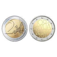  2 евро 2021 год. Латвия. 100 лет признания Латвии республики Де-Юре