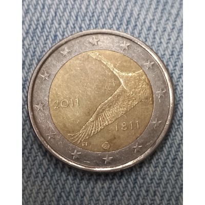 2 евро 2011 год. Финляндия. 200 летие Банка Финляндии.