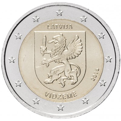 2 евро 2016 год. Латвия. Историческая область Видземе.