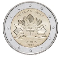 2 евро 2019 год. Латвия. Восходящее солнце