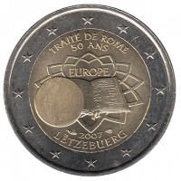 2 евро 2007 год. Люксембург. 50 лет Римскому Договору.