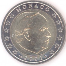 2 евро 2001 год. Монако. Князь Ренье III
