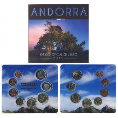 Официальный Годовой набор Евро монет Андорра 2015 год.
