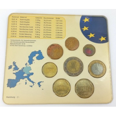  Германия. Годовой набор евро монет 2003 года в банковской запайке. (J - Гамбург).