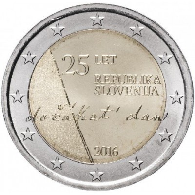 2 евро 2016 год. Словения. 25 лет независимости Словении.