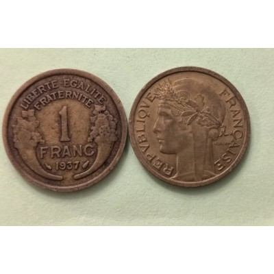 1 франк 1937 год. Франция
