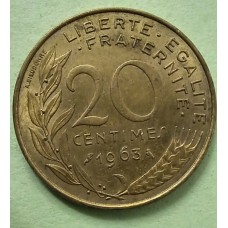 20 сантимов 1963 год. Франция.