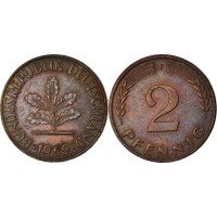 2 пфеннигa 1969 год. ФРГ (двор F)