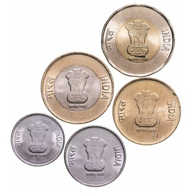 Набор из 5 монет 2022-2023 год. Индия. 75 лет Независимости
