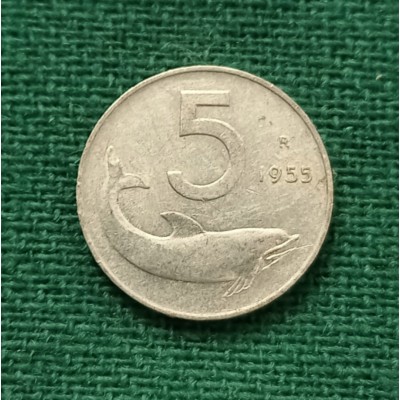 5 лир 1955год. Италия. Дельфин