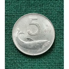 5 лир 1973 год. Италия. Дельфин