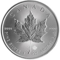 5 долларов 2014 год. Канада. Кленовый лист, серебро 1 oz 999