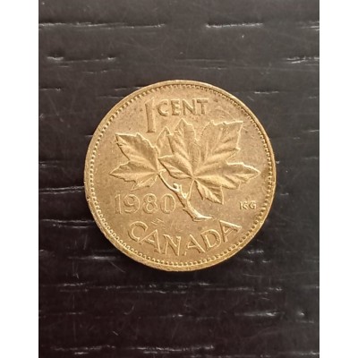 1 цент 1980год. Канада. Кленовый лист