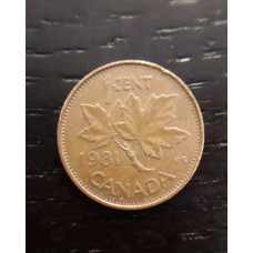 1 цент 1981 год. Канада. Кленовый лист