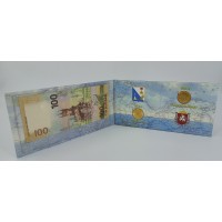 Набор 2 монеты 10 рублей 2014 + Банкнота 100 рублей "Крым", в альбоме