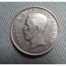 1 крона 1937 год. Швеция. Густав V