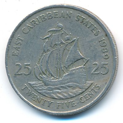 25 центов 1989 год. Восточные Карибы