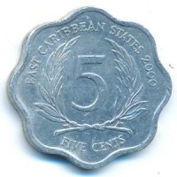 5 центов 2000 год. Восточные Карибы