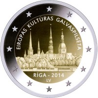 2 Евро 2014 год. Латвия. Рига - Европейская столица культуры в 2014 году.