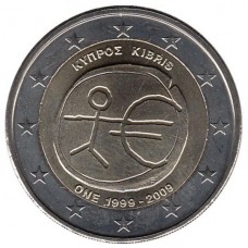 2 Евро 2009 год. Кипр. 10 лет введения евро. 