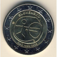 2 евро 2009 год. Словакия. 10 лет Экономическому и валютному союзу.