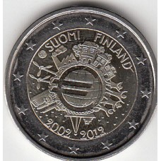 2 евро 2012 год. Финляндия. 10 лет наличному обращению евро. 