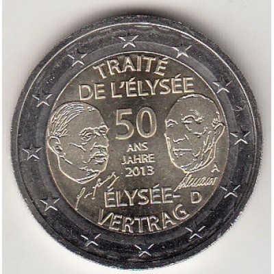 2 евро 2013 год. Германия. 50 лет франко-германскому договору о дружбе и сотрудничестве (А)