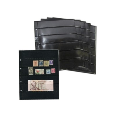 Лист вертикальный на чёрной основе для марок и банкнот, на 6 ячеек. (формата Optima), двухсторонний