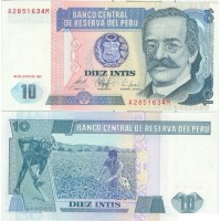 Банкнота Перу 10 инти 1987 год.