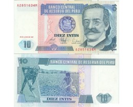 Банкнота Перу 10 инти 1987 год.