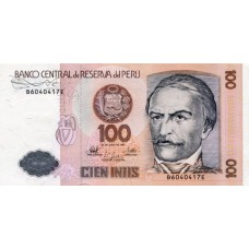 Банкнота Перу 100 инти 1987 год.