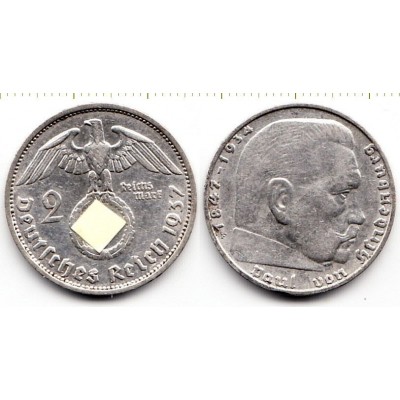2 марки 1937 год. Германия. Пауль фон Гинденбург. (F) (свастика)