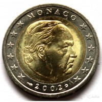 2 евро 2002 год. Монако. Князь Ренье III
