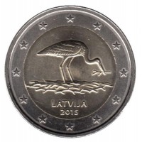 2 евро 2015 год. Латвия. Аист