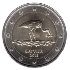 2 евро 2015 год. Латвия. Аист