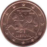 1 евроцент 2016 год. Литва.
