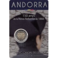2 евро 2016 год. Андорра. 150 лет Новой реформе 1866 года. (в блистере)
