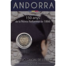 2 евро 2016 год. Андорра. 150 лет Новой реформе 1866 года. (в блистере)