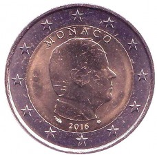 2 Евро 2016 год. Монако. Альбер II.