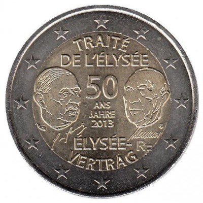 2 евро 2013 год. Франция. 50 лет Елисейскому Договору.