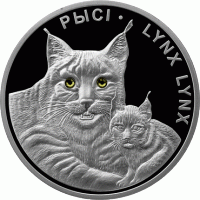 Беларусь 20 рублей 2008 год. Рыси, серебро