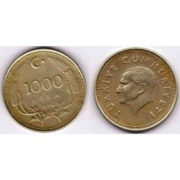 1000 лир 1990 год. Турция. 